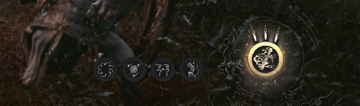 Close-up of the bottom-right HUD showing a row of circular skill icons beside a larger glowing gauge